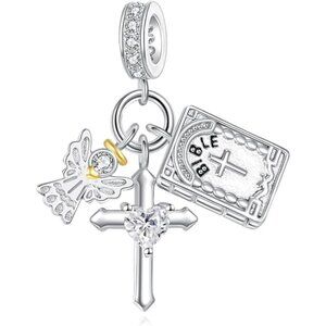 925 Sterling Silver Bible Cross Charm for Bracelets & Necklaces NWT